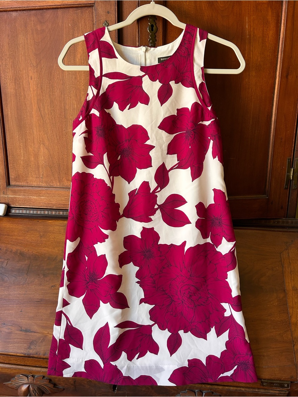 Banana Republic White Mini Dress with Fuchsia Floral Print